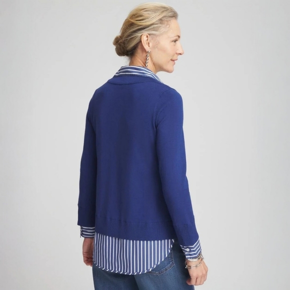 Chico's 4 Womens Blue V-Neck Sweater Long Sleeve Striped Shirt Built-In Size XXL - Picture 3 of 9